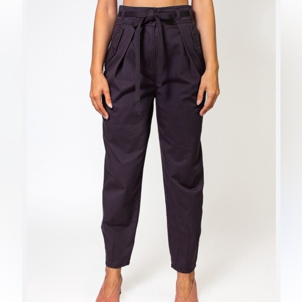 Ulla Johnson Navy Blue Cotton Pleated High Waist Tapered Tie‎ Belt Pants 4 (933)